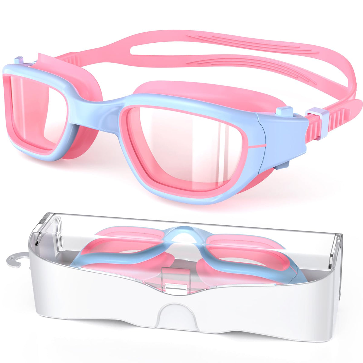 Zeligerstar Kids Swim Goggles,Swimming Goggles for Kids 6-14, Anti-Fog UV Protection Pool Glasses for Boys Girls (Pink/Blue+Clear Lens)