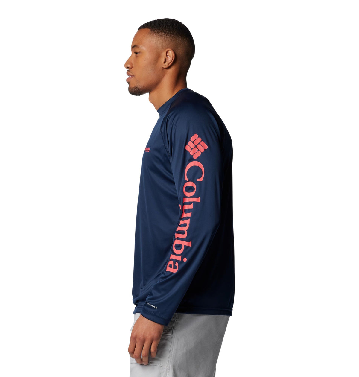 Columbia Men's PFG Terminal Tackle Long Sleeve Fishing Shirt, Collegiate Navy/Sunset Red Logo, Medium