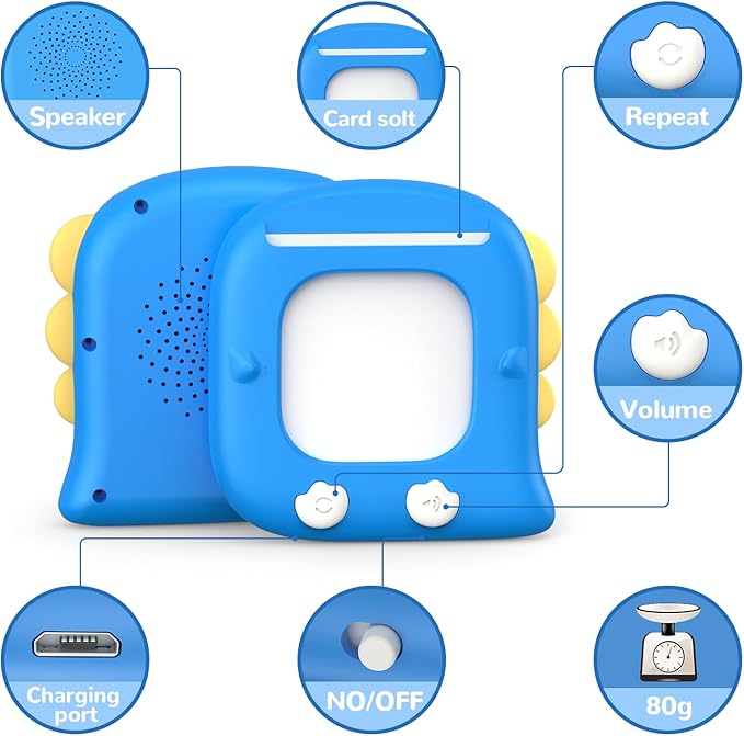Kidzdo 520 Bilingual Spanish English Talking Flash Cards, Birthday Gifts Easter Present for 2 3 4 5 6 Year Old Boys and Girls, Pocket Speech Therapy Toys, Portable Toddlers Toys, Blue