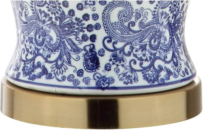 JONATHAN Y 29.5" Blue/White Ceramic Table Lamp for Living Room and Office, White Linen Drum Shade, Traditional Chinoiserie Ginger Jar Lamp, LED Bulb Included JYL3008A
