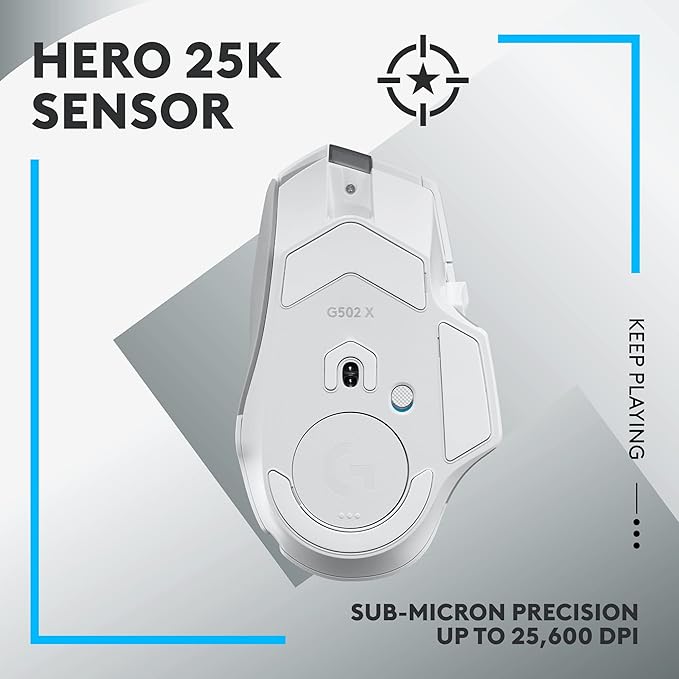 Logitech G502 X Lightspeed Wireless Gaming Mouse - LIGHTFORCE Hybrid Optical-Mechanical switches, Hero 25K Gaming Sensor, Compatible with PC - macOS/Windows - White