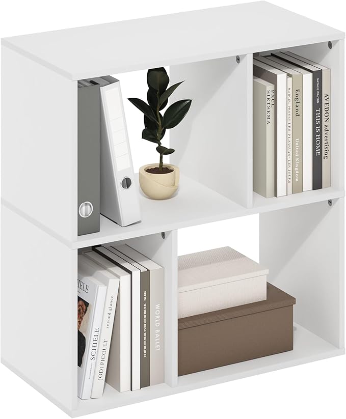 Furinno DALY Book Shelf, 4-Cube Bookshelf, Cube Storage Organizer Bookcase with Irregular Compartments, 11.7 x 23.6 x 24.7, for Living Room, Bedroom, Home Office, White
