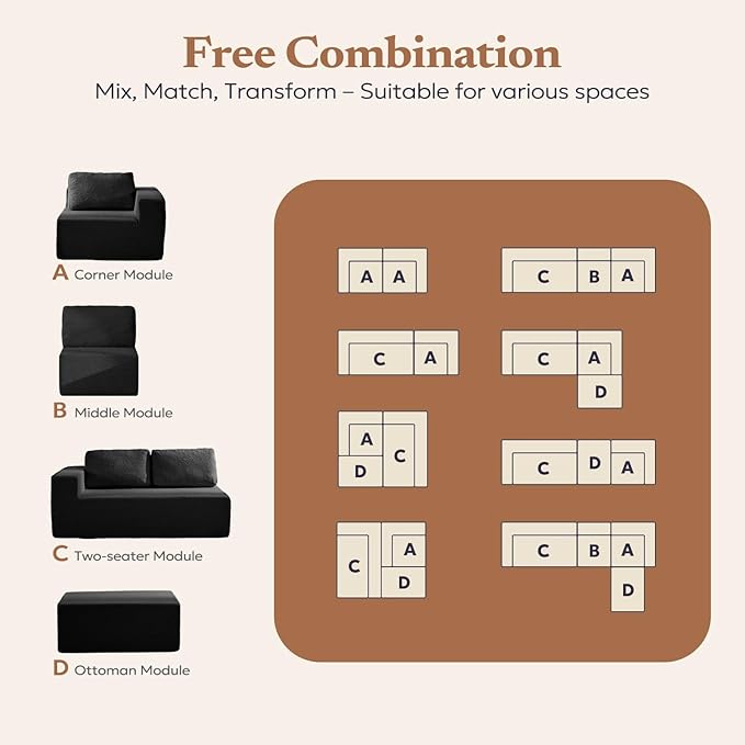 106" 3-Seater Sofa, Cloud Modular Sofa with Certified Foam, Upholstered Floor Sofa with Deep Seat, Upholstered Sofa for Bedroom Living Room, No Assembly Required (Black, Teddy Boucle)