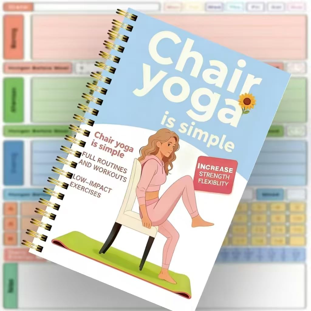 30-Day Chair Yoga Guide Book for Beginners, 60 Workouts for Weight Loss & Flexibility, Spiral Bound Senior Exercise Book (5.5x8.3 Inch, Blue)
