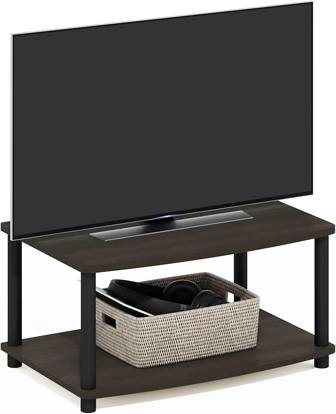 Furinno TURN-N-TUBE TV Riser Stand, 2-Tier Small Elevated No Tools TV Stand, TV Console for TV up to 32 inch, 15.8 x 23.8 x 11, for Living Room, Bedroom, Dark Brown