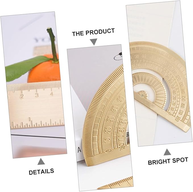 TEHAUX Brass Protractor and Triangle Ruler Set Geometry Measurement Tools for School and Drafting Scale for Accurate Drawings Lightweight and Portable