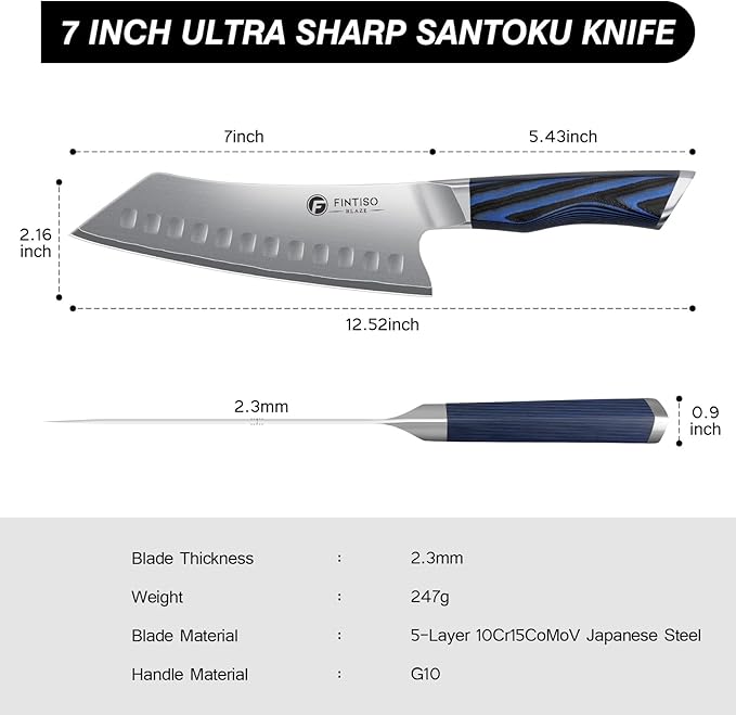 FINTISO 7 Inch Chef Knife,Japanese Ultra Sharp Santoku Knife,2026 New Upgrade High Carbon Stainless Steel Kitchen Knife,Premium G10 Handle,Versatile Cutting for Meat & Veggies