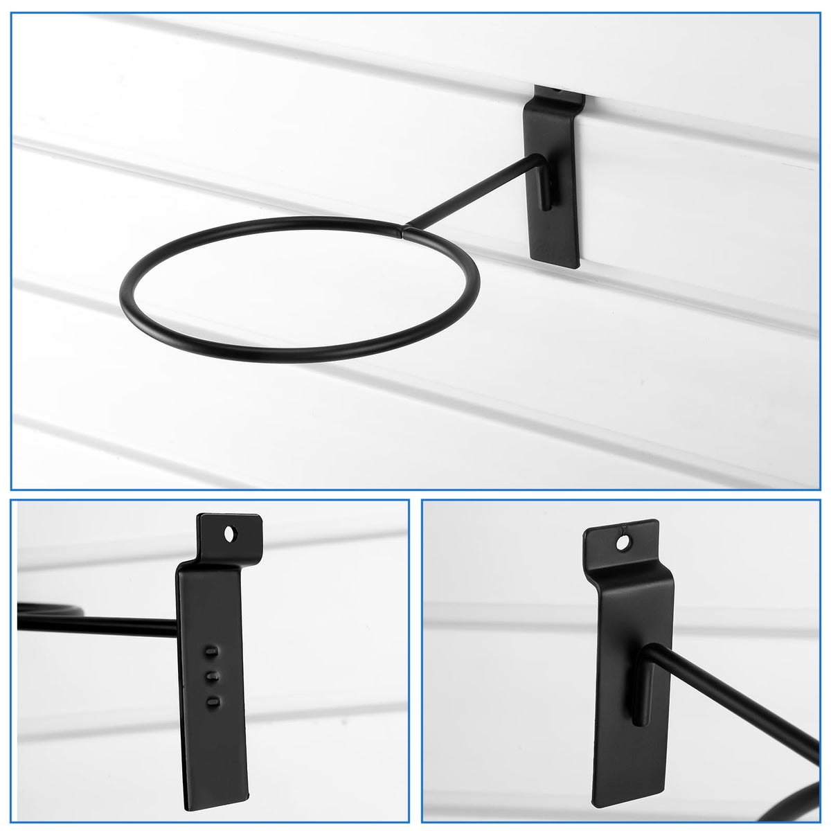 Gisafai 6 Pcs Basketball Holder Wall Mmount Slatwall Metal Ball Storage Multi Function Ball Holder Universal Basketball Display Rack for Sport Football Volleyball Soccer Display(Black)