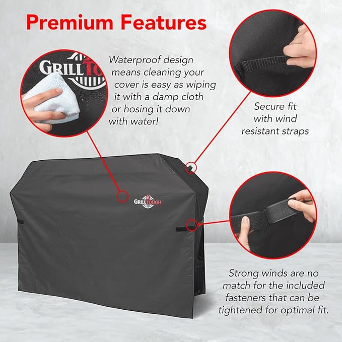 GrillTough Heavy Duty BBQ Grill Cover for Outdoor Grill, 58 Inch – Waterproof, Weather Resistant, UV & Fade Resistant with Adjustable Straps – Gas Grill Cover for Weber, Charbroil, etc. Charcoal