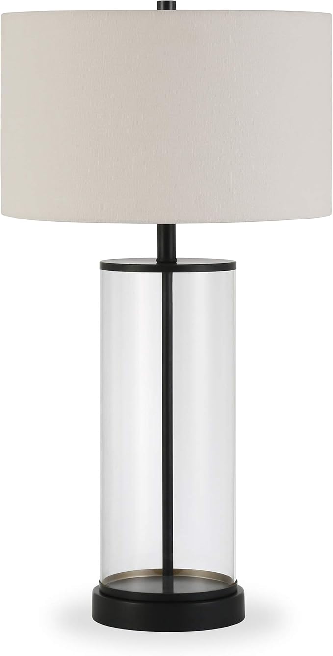 Henn&Hart 28" Tall Table Lamp with Fabric Shade in Blackened Bronze/White, Lamp, Desk Lamp for Home or Office