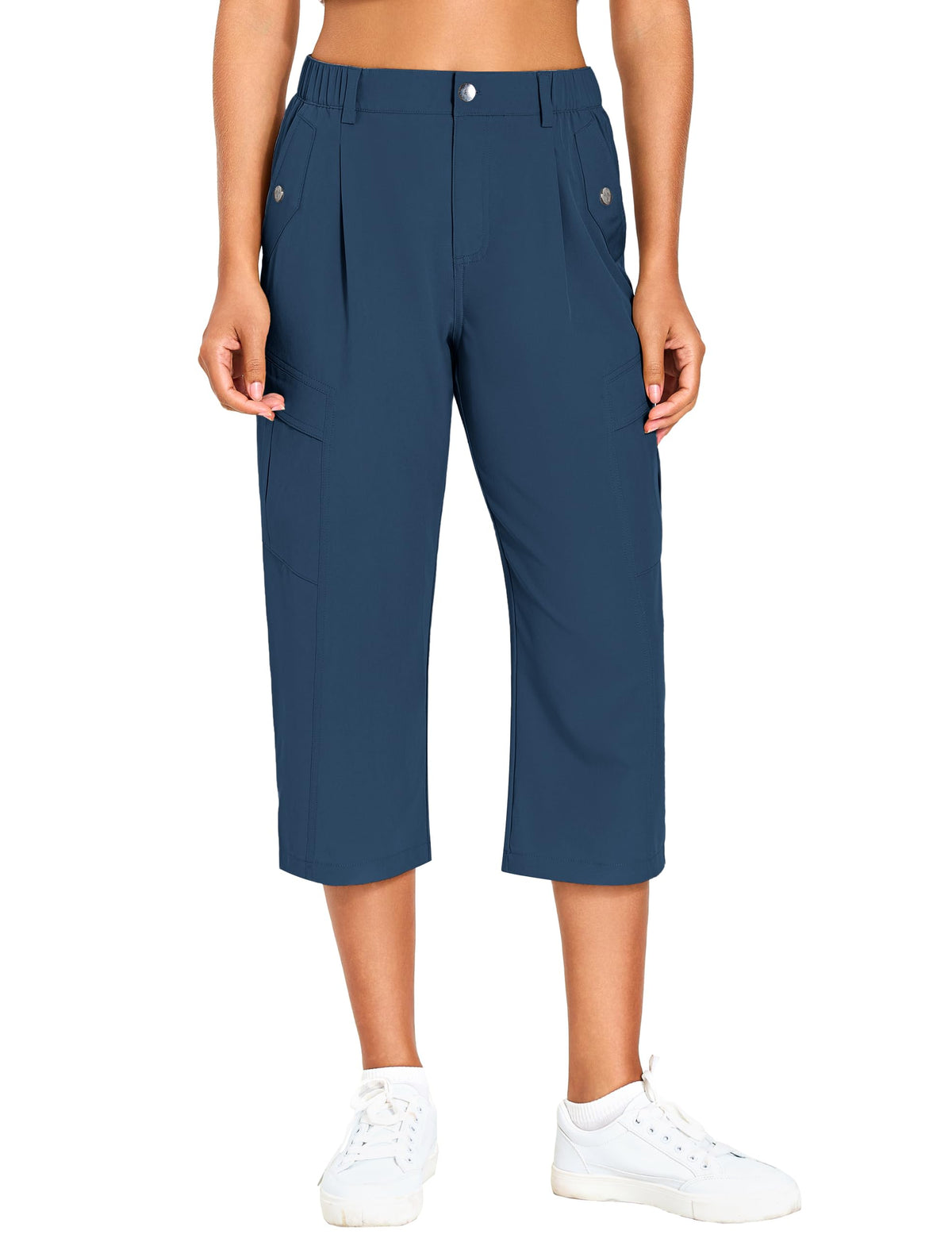Women's Quick Dry Hiking Pants Lightweight Cargo Capris (N,XL) Navy