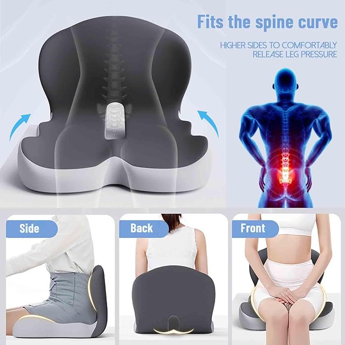 Back and Seat Cushion, Car Seat Cushion, Memory Foam L-Shaped Integrated Car Cushions, Ergonomic Car Cushion for Big People with Back Support (Black)