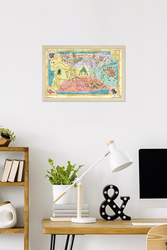 The Wizard Of Oz - Map Wall Poster, 22.4L" x 14.7W", Blonde Framed Version