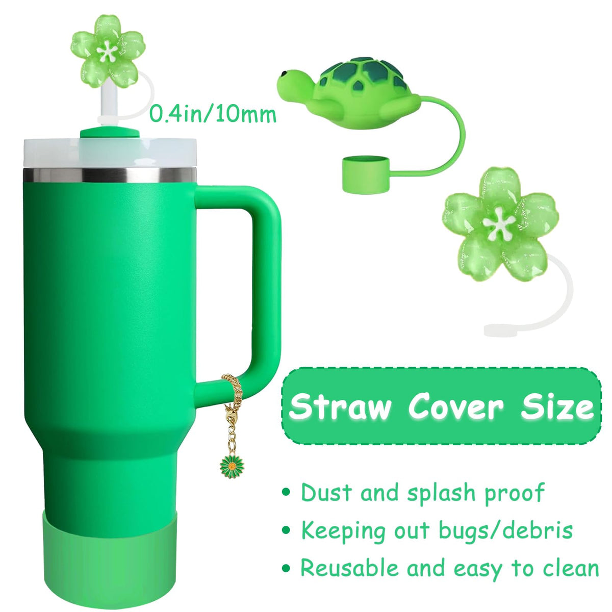 Stanley Cup Accessories Set,Including 2 Pcs 0.4in Straw Cover, 1 Silicone Spill-Proof Stopper Set of 3, 1 Cute Flower Handle Charm, 1 Silicone Boot Fits Stanley 40&30 Oz Tumbler (Meadow)