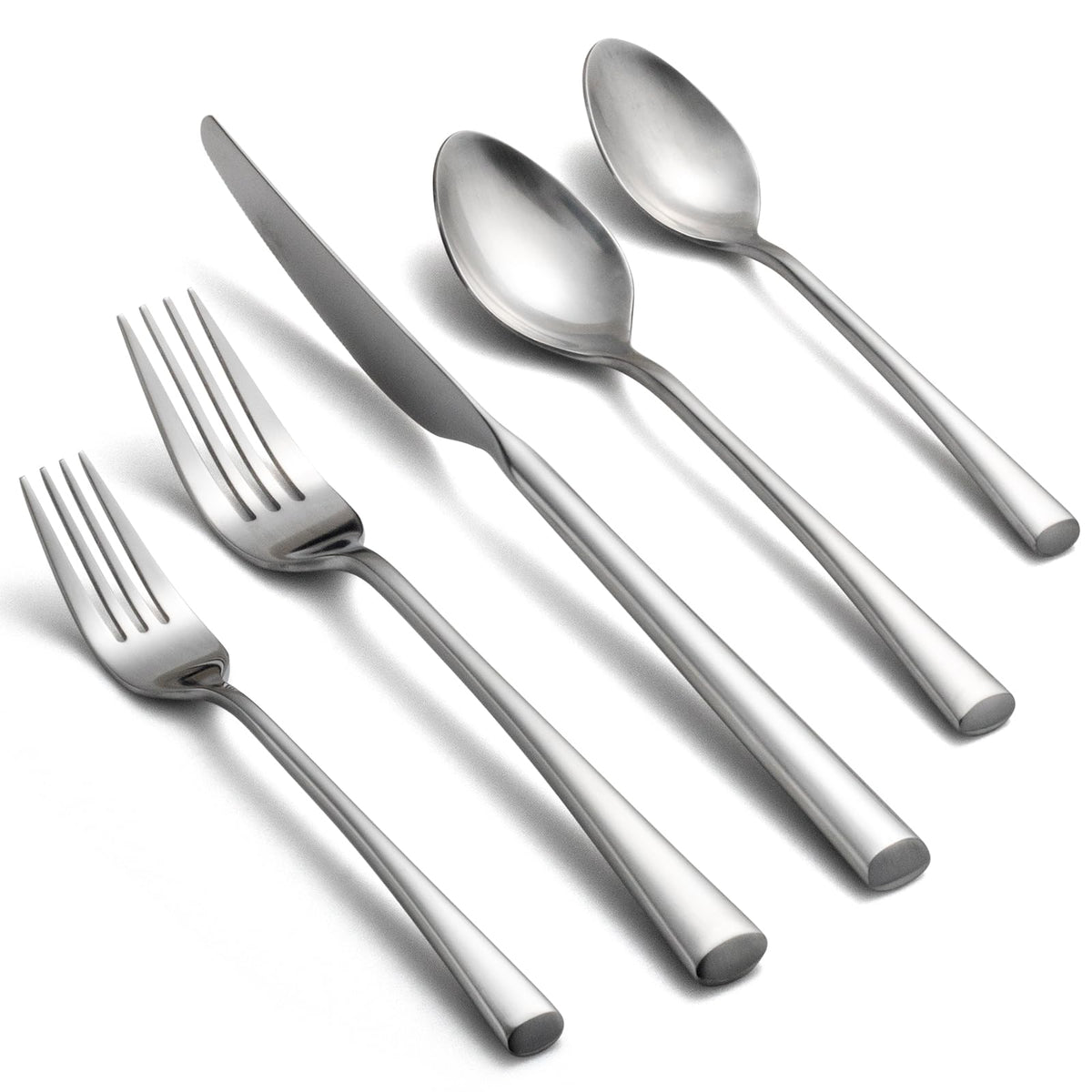 Alata Bailey Champagne Gold 20-Piece Forged Stainless Steel Flatware Set Cutlery Set, Service for 4, Silver Finish, Dishwasher Safe