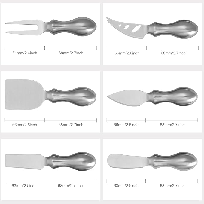 WoneNice Cheese Knife Set, 6-Piece Stainless Steel Knives