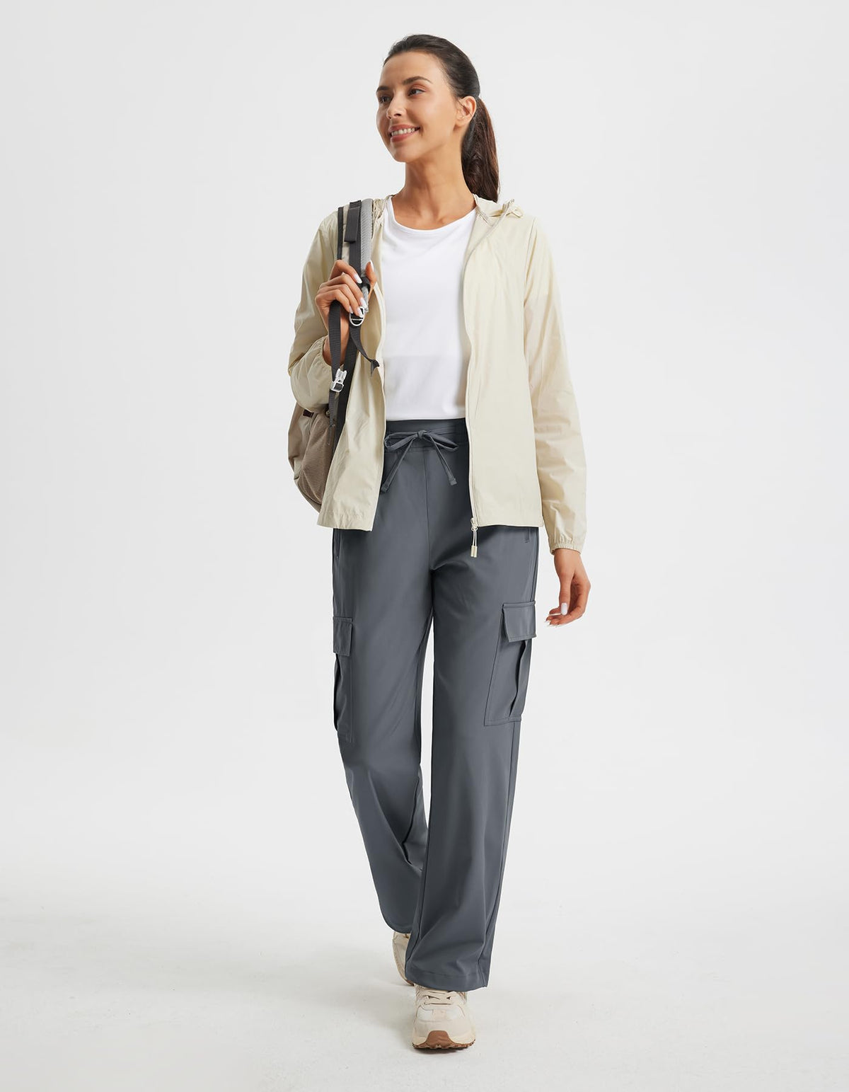 Libin Women's Hiking Pants Cargo Pants 29" Summer Casual Work Trousers Lightweight Quick Dry Athletic Running Gym Active Joggers, Gray L