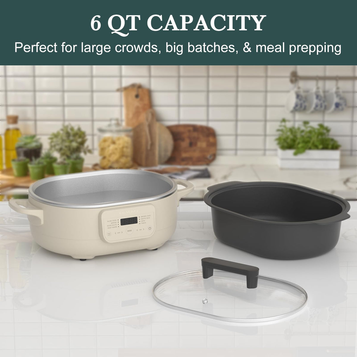 MAGNIFIQUE 6 Quart Multi-Cooker with 8-in-1 Casserole Programmable Slow Cooker, Dutch Oven, Pasta, Nonstick, Oven Safe Pot to 500°F Oatmeal