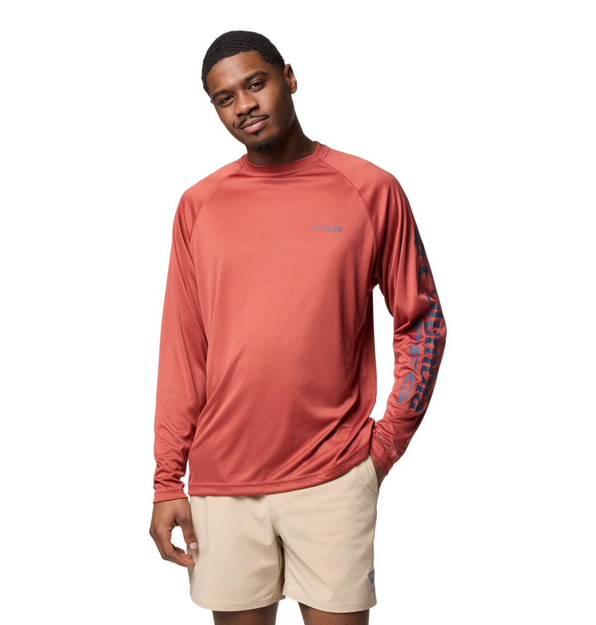 Columbia Men's PFG Terminal Tackle Long Sleeve Fishing Shirt, Dusty Crimson/Nocturnal Logo, X-Large