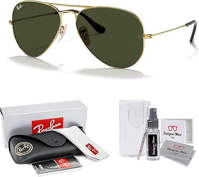 Ray-Ban RB3025 Metal Aviator Sunglasses For Men For Women +BUNDLE with ACCESSORY EYEWEAR KIT