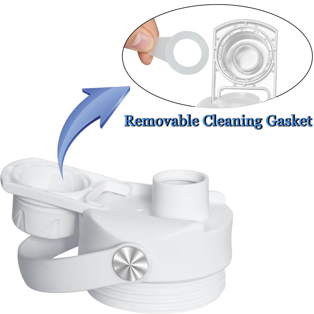 Upgraded Chug Lid for YETI Cap Replacement, 12 18 26 36 oz Accessories, Big Handle Spout top for Rtic Lid Accessories, Easy to Detach Gasket, White