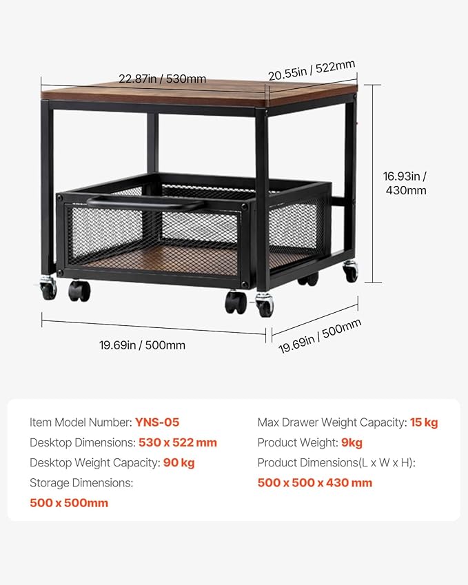 VEVOR Mini Fridge Stand with Storage, 198 lbs Mini Fridge Table with Movable Storage Cart & Swivel Wheels, Beverage Refrigerator Stand for Coffee Bar, Mini Fridge Organizer for Home Dorm, Light Brown