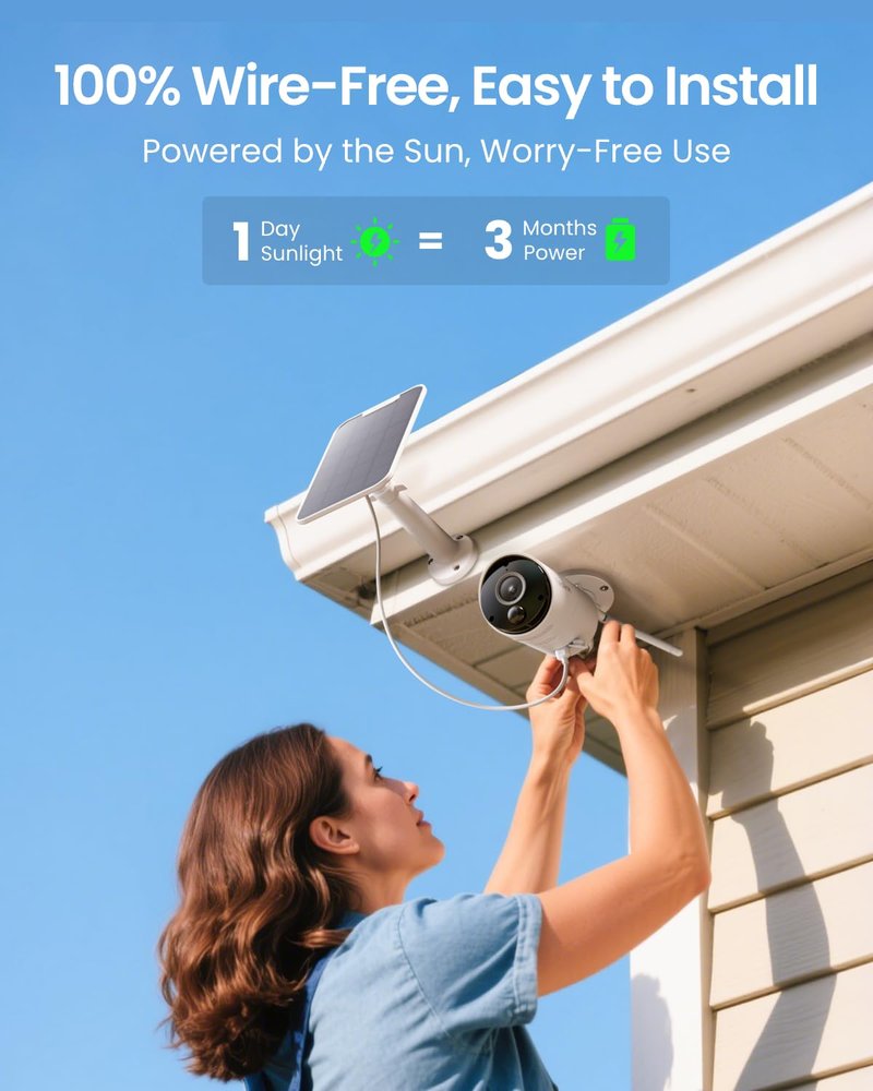 REOLINK Argus Eco+Solar Panel 2K 5MP Solar Security Camera Outdoor for Home Surveilance, Night Vision, Human/Car Smart Detection, 2.4G WiFi, No Subscription, Home Hub Compatible, Local Storage