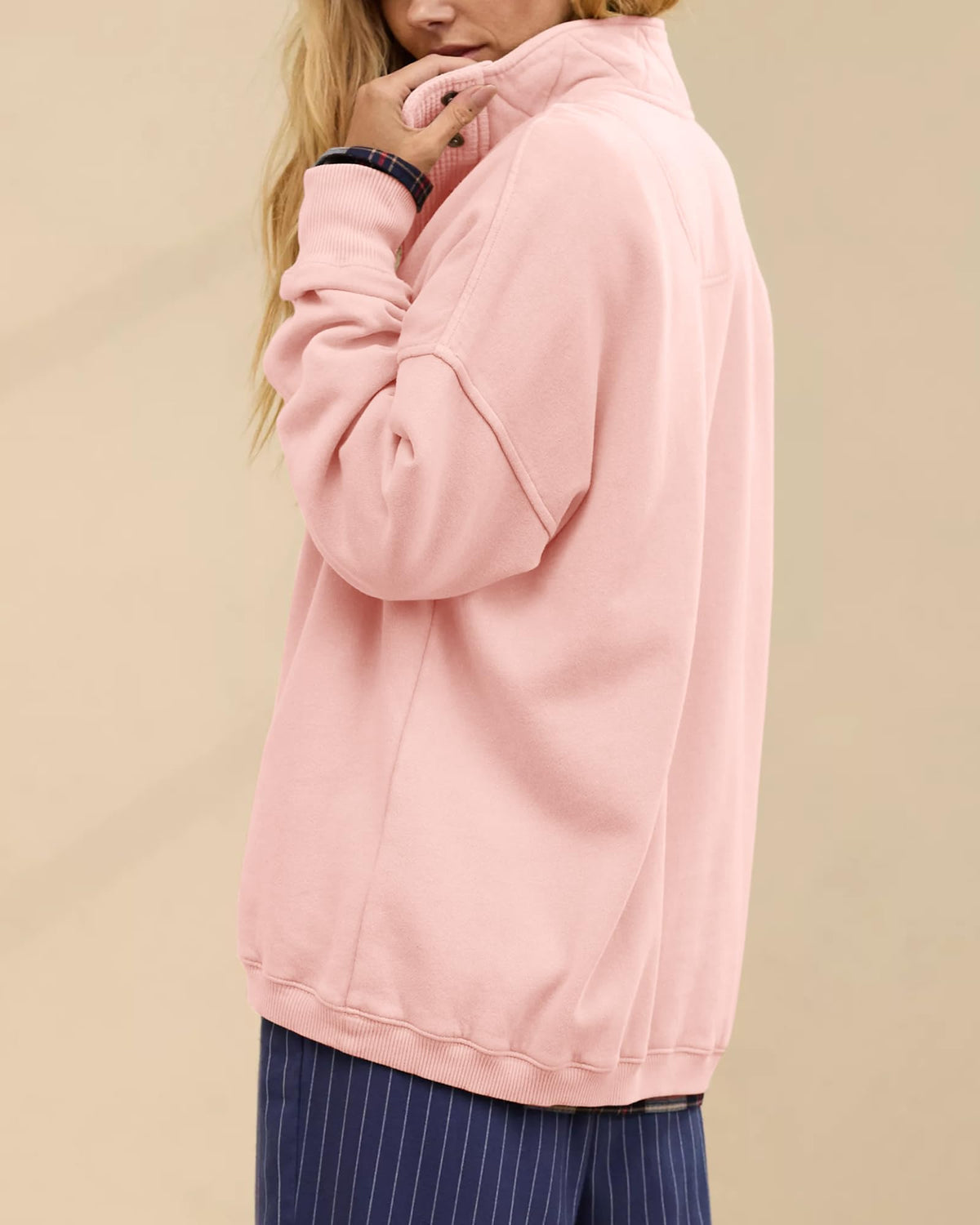 Gacaky Sweatshirt for Women Oversized Casual Long Sleeve Button Henley Neck Pullover Tops Fashion Outfits Clothes Pink L