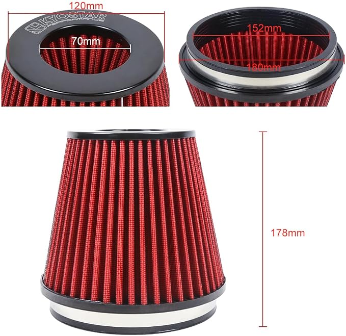 Universal 6" 152mm igh-Flow Air Filter, Reusable Cone Cold Air Intake, High