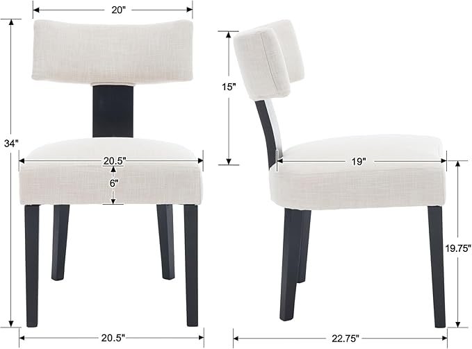 Linen Dining Chairs Set of 4 Modern Dining Chair with Black Wood Legs, Upholstered Dining Chairs for Dining Room, Kitchen, Vanity, Living Room, Beige