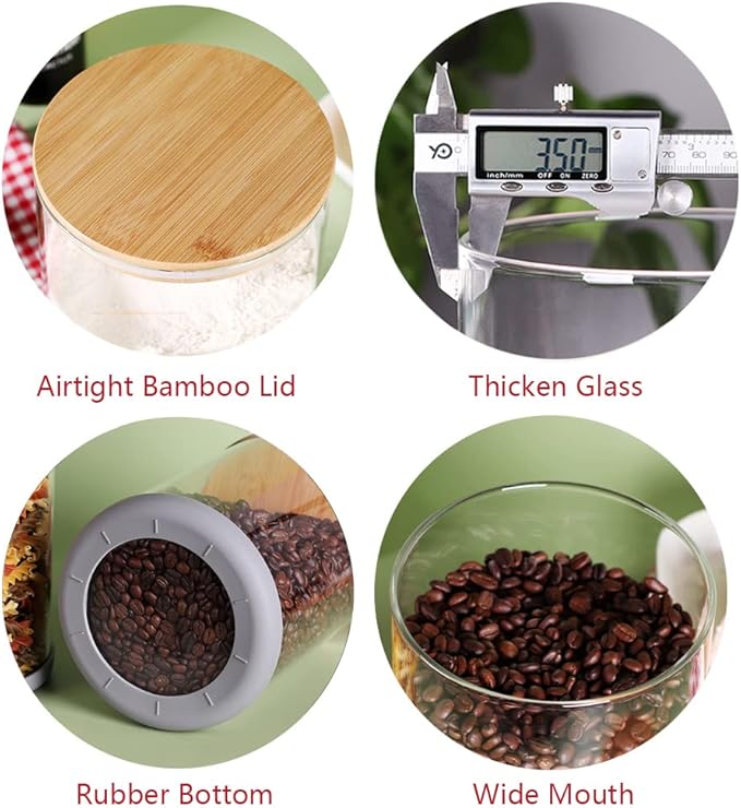 CZFWin Set of 2 Glass Flour Container with Airtight Bamboo Lid, Large Food Jar with Wooden Lid for Storage Flour, Sugar, Cookies, Rice, Coffee Beans(3L)