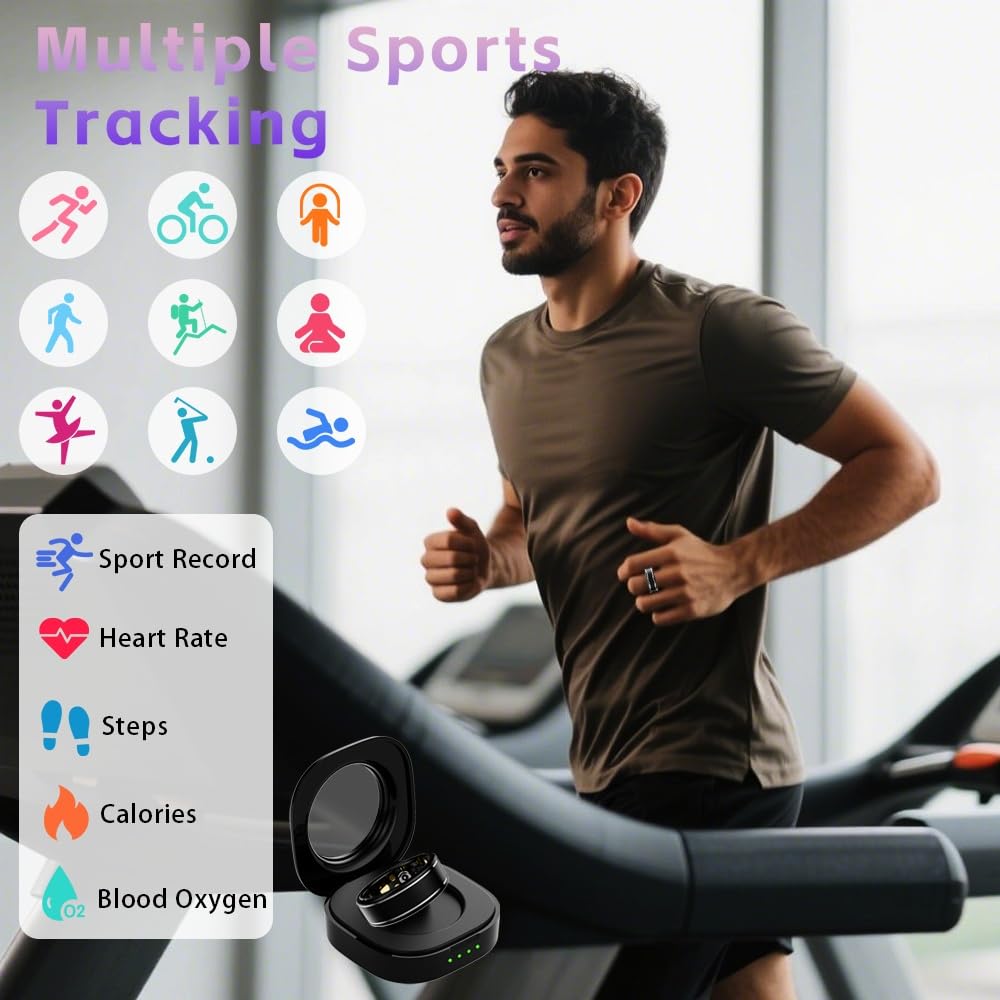Anarow Smart Ring for Men Women – Fitness Tracker Ring with Heart Rate, SpO2, Blood Pressure, Sleep Monitoring, Step & Calorie Counter, No Subscription Fee, iOS & Android Compatible (Black, 9)