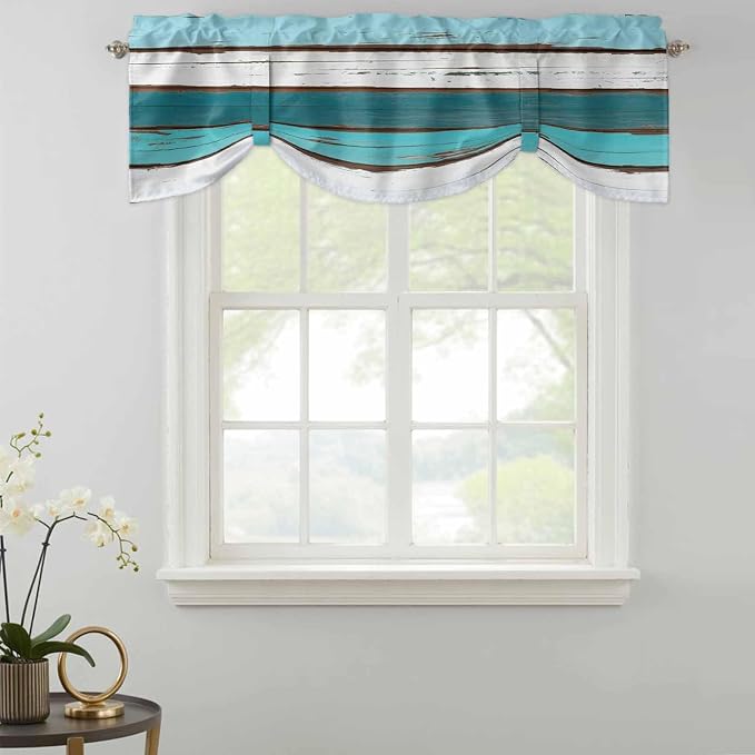 Turquoise Teal Tie Up Valance Curtains