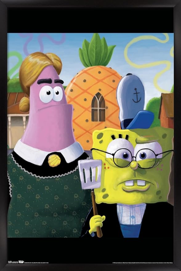 Trends International Nickelodeon Spongebob - American Gothic Wall Poster, 14.725" x 22.375", Black Framed Version