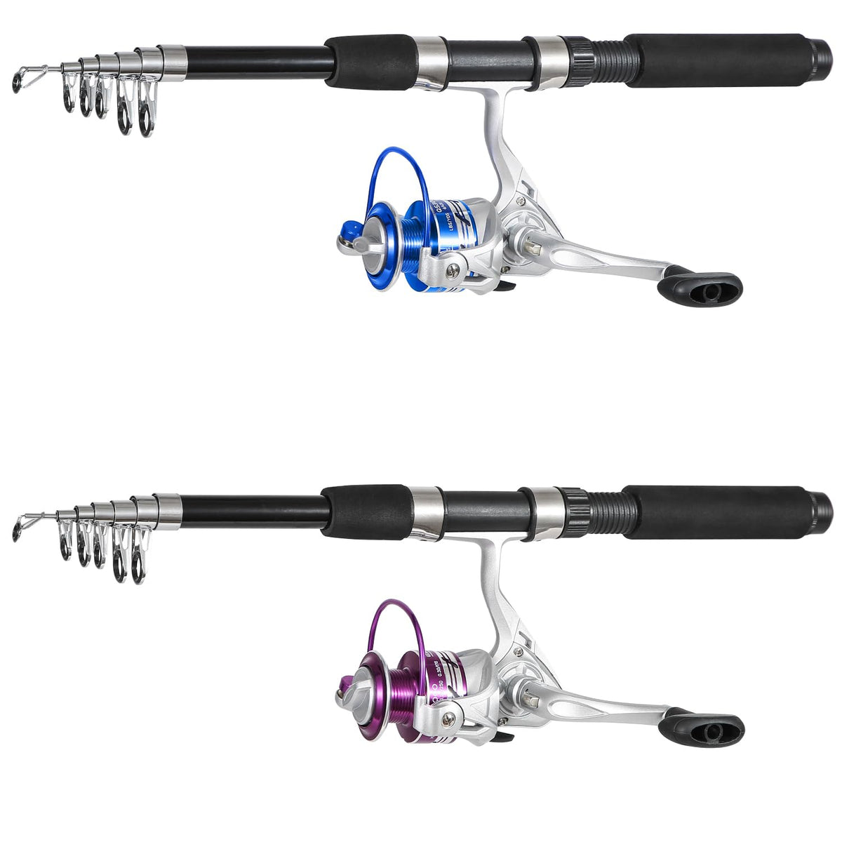 Tripquips Fishing Pole Combo, 6.9ft 2Pcs Telescopic Rods Set, Collapsible Fishing Rods, 2PCS Spinning Reel Set with Carrier Bag Freshwater Fishing Rod and Reel Combos Kits(Blue and Purple)