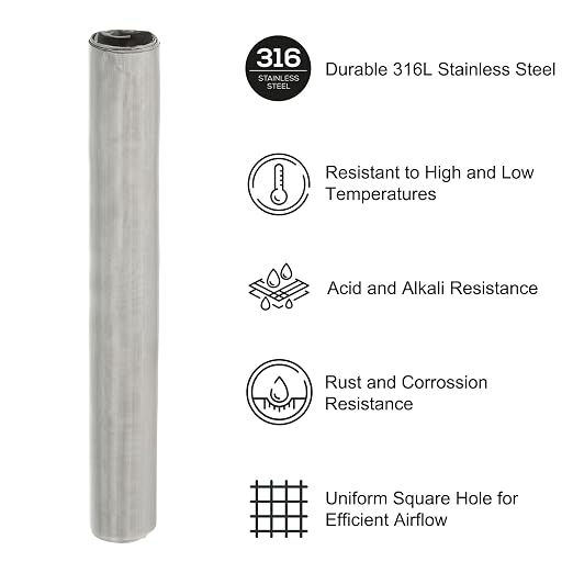 PATIKIL 40" L x 10" W Woven Wire Mesh, 250 Mesh 316L Stainless Steel Air Vent