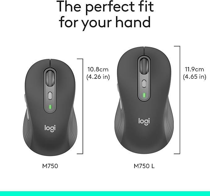 Logitech Signature Plus M750 Wireless Mouse – for Small to Medium Hands, SmartWheel, Bluetooth, Multi Device, 24-Month Battery, Silent Clicks, Customizable Side Buttons, Contoured Shape - Graphite