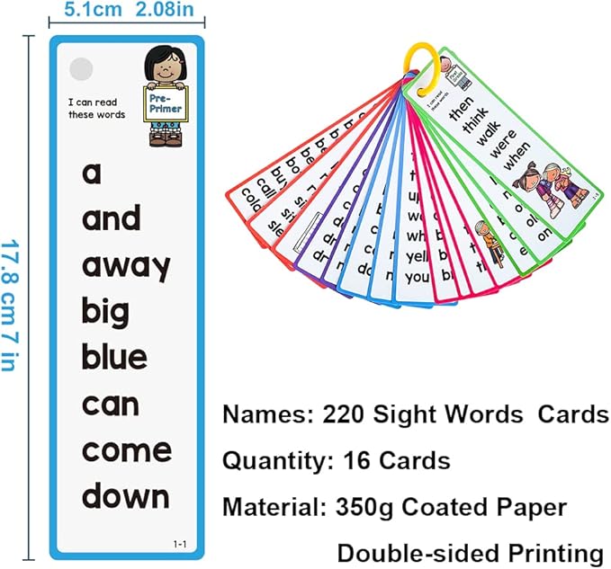 Lachilly 220 Sight Words Flashcards, High Frequency 220 Words, Beginning Reading, Kindergarten to 1st Grade, ESL Teaching Materials, Autism Learning Materials, Vocabulary Building