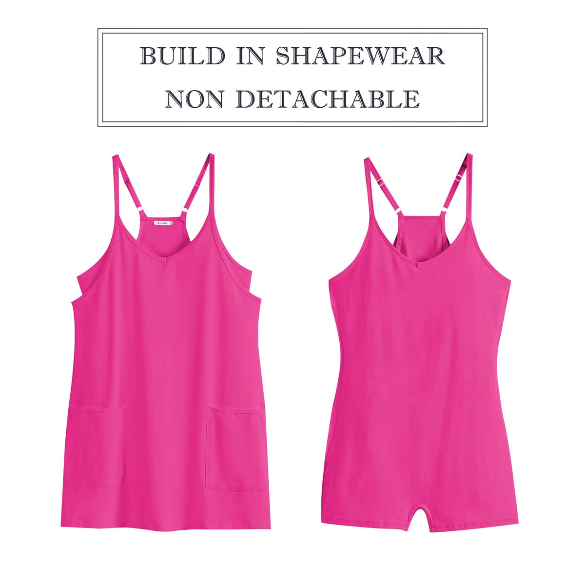 ANRABESS Women Athletic Dress Summer Tennis Workout Active Sports Mini Romper Dress Built in Shorts Travel Vacation Clothes Hot Pink X-Smal