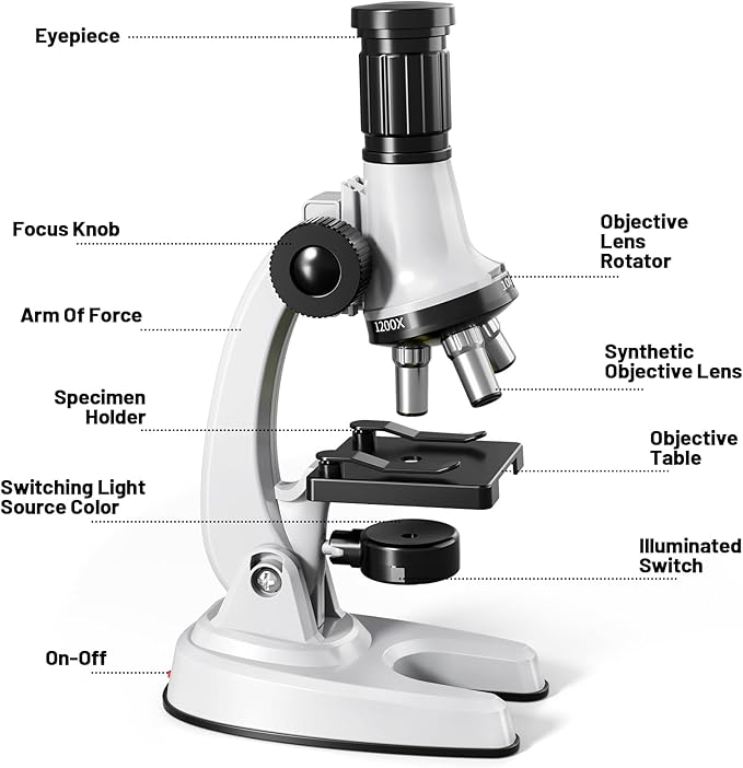 Microscope for Kids, 67 Pcs Kids Microscope Science Kit with 100X-1200X Microscope, Slides and Tools, Science Experiments Kit STEM Project Toy Gift for for Kids Boys Girls Beginner 3-5 5-7 8-12
