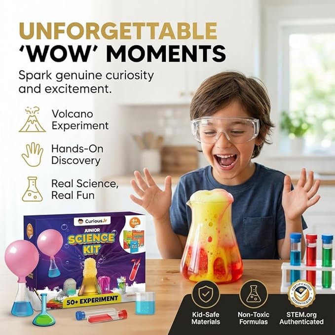 Junior Science Kit for Kids Age 4-14 | 50+ Stem Science Experiments | Educational Toy for Boys and Girls | Birthday Gift for Smart Kids- Curious Junior