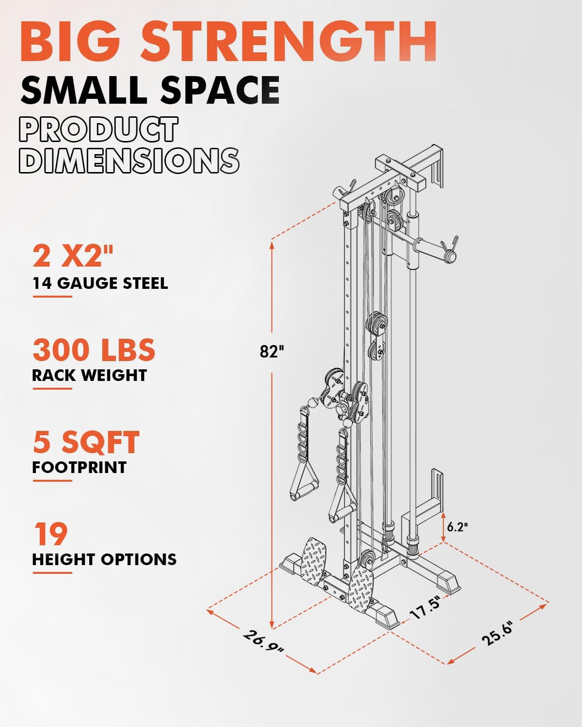 Mikolo Wall Mount Cable Station, Cable Crossover Machine with Dual Pulley System and 19 Adjustable Positions for Home Gym Fitness Equipment, Red
