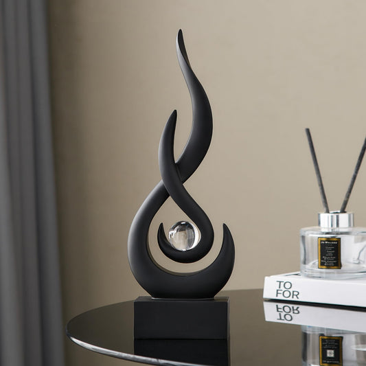 FJSPERM Black Flame Statue Decor for Living Room, 11.8″ H Modern Minimalist Sculptures Home Decorations for Dining Room, Abstract Art Sculpture for Shelf Coffee Table Centerpiece