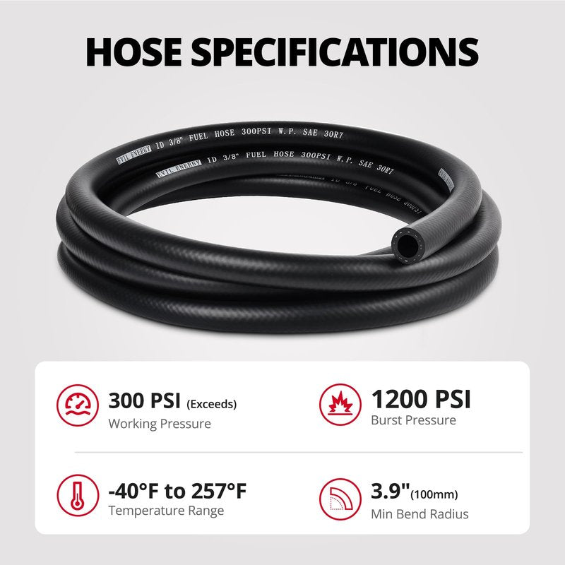 EVIL ENERGY 3/8" Fuel Hose Line Push Lock NBR Rubber SAE 30R7 10FT 300PSI