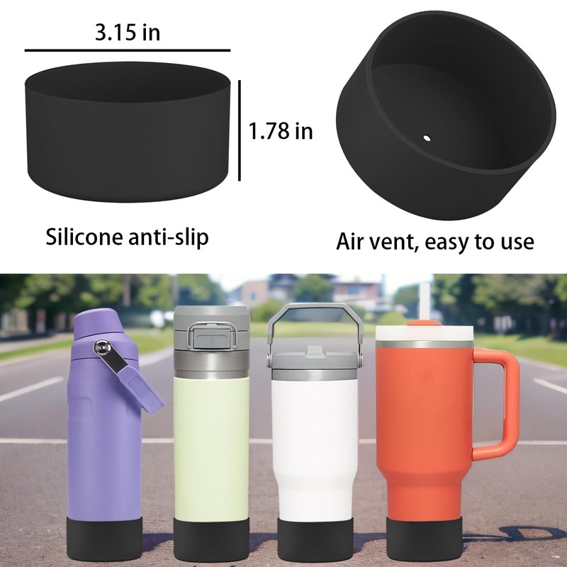 2Pcs Silicone Boot Sleeve for Stanley IceFlow Fast Flow Water Bottle 24oz,Silicone Boot Bumper for Stanley Quencher 40oz,for IceFlow 20oz 30oz,for Quick Flip GO 24oz Bottle（Thickened） (Black)