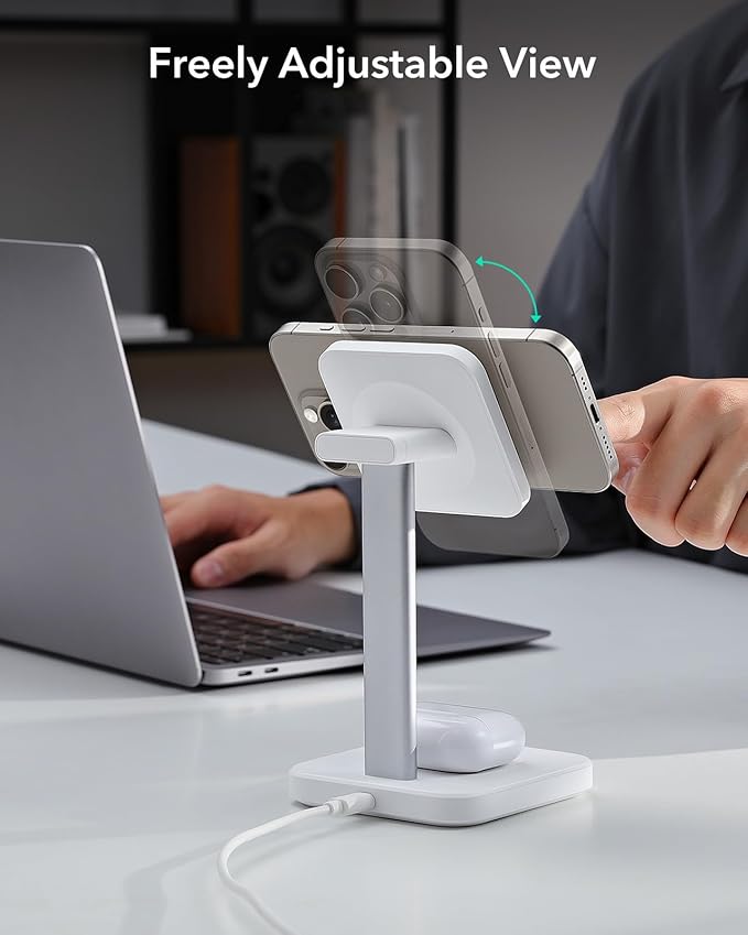 ESR 2 in 1 Charging Station for Apple, MagSafe Charger Stand for iPhone [Certified], Magsafe Charging Station for Multiple Devices iPhone 17/16/15/14/13/12, Apple Watch, & AirPods, White