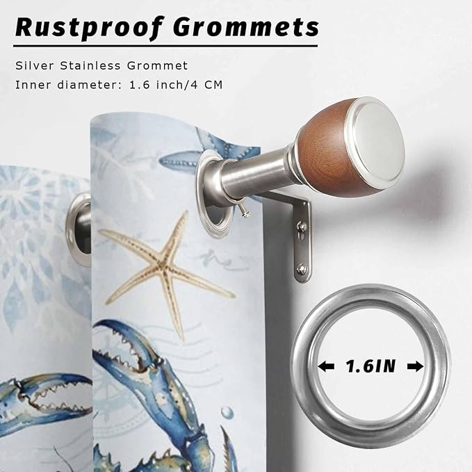 Oceans Outdoor Curtains for Patio Crabs Marine Life Shell Starfish Blue