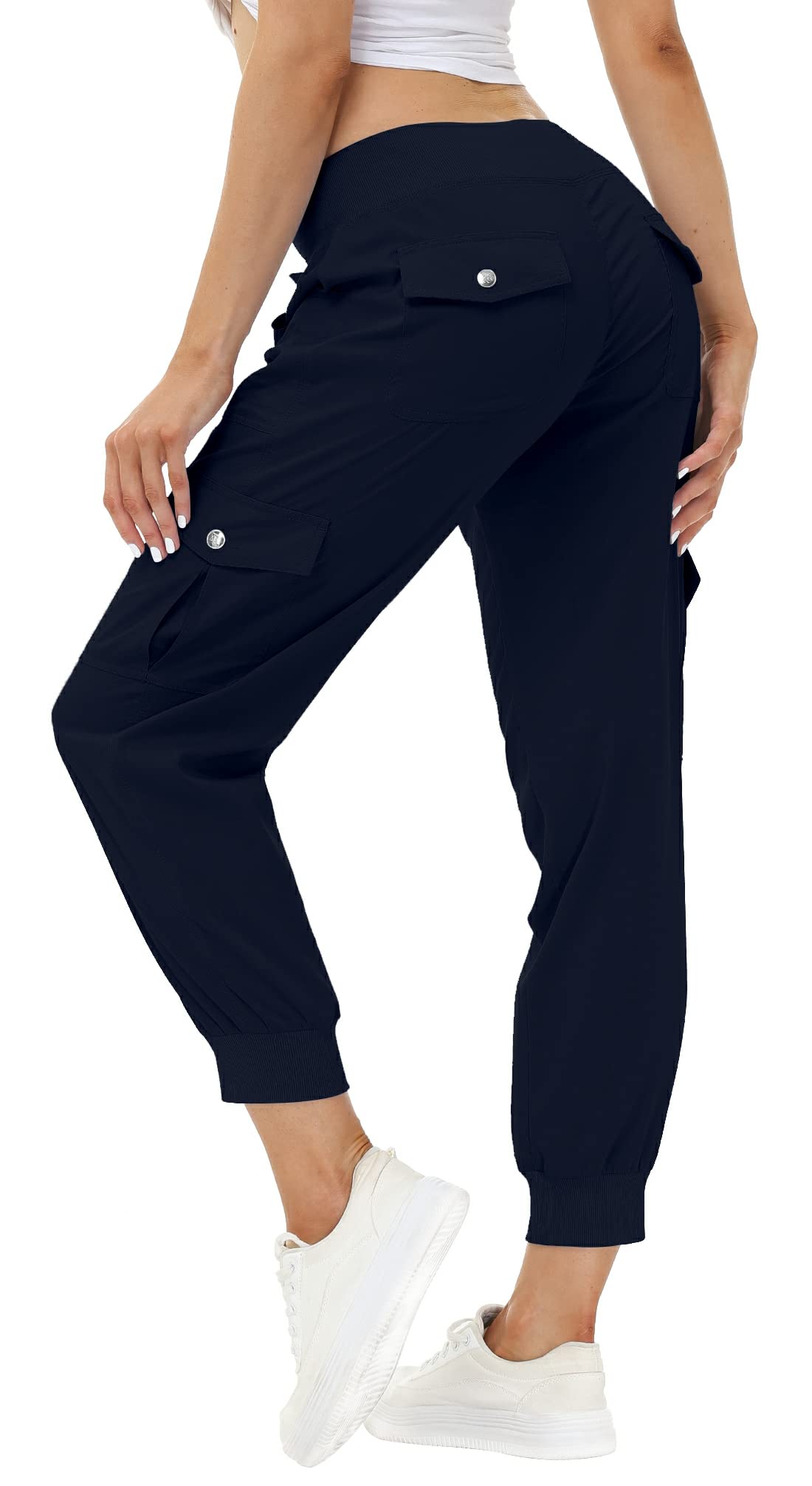 MoFiz Women Cargo Pants with Pockets Lightweight Outdoor Summer Travel Casual Hiking Pants Running Joggers Sweatpants Elastic Waist Navy 4XL