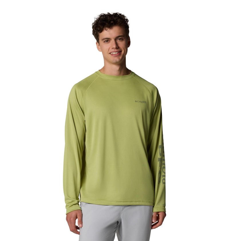Columbia Men's PFG Terminal Tackle Long Sleeve Fishing Shirt, Pear/Cypress Logo, 5X