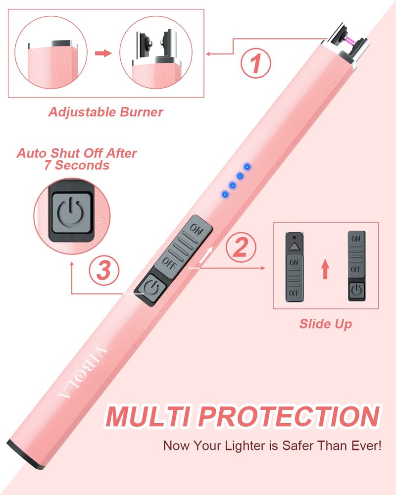 Rechargeable Lighter Electric Candle Lighters Arc Plasma Flameless Windproof USB Lighter Multi-Safety Protection (Rose Gold)